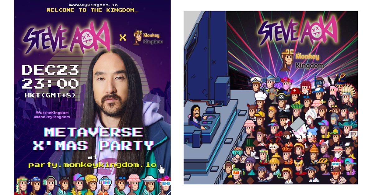 グラミー賞アーティスト/DJスティーブ・アオキがMonkey Kingdom NFTsのパートナーとしてMetaverse X'Mas Partyに出演