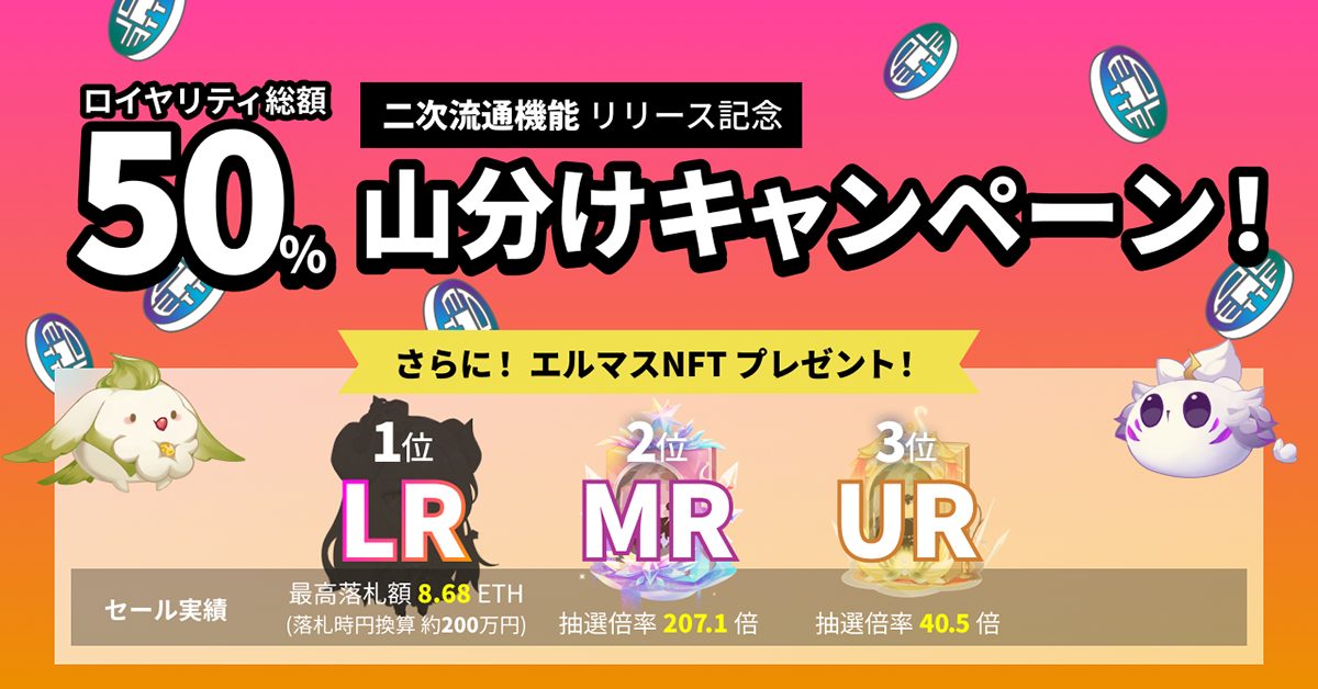 PLT PlaceにおいてNFTの二次流通機能が2022年9月1日より開始予定 ー 同時にエルマスNFT「ロイヤリティ総額50%山分けキャンペーン」を開催