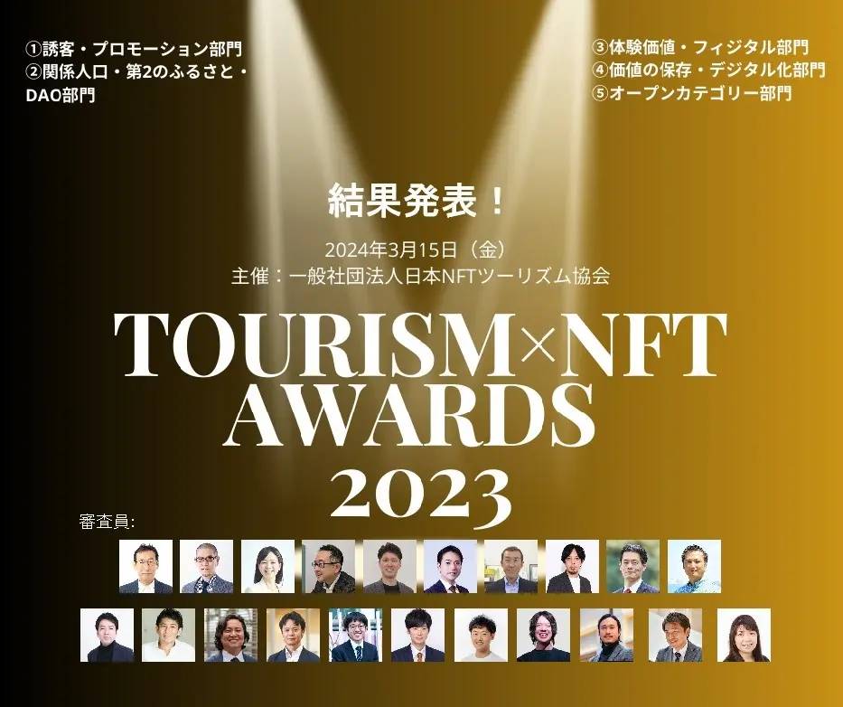 ツーリズム業界初のNFTプロジェクト表彰イベント「Tourism×NFT Awards 2023」のグランプリ、ゴールド賞等が決定