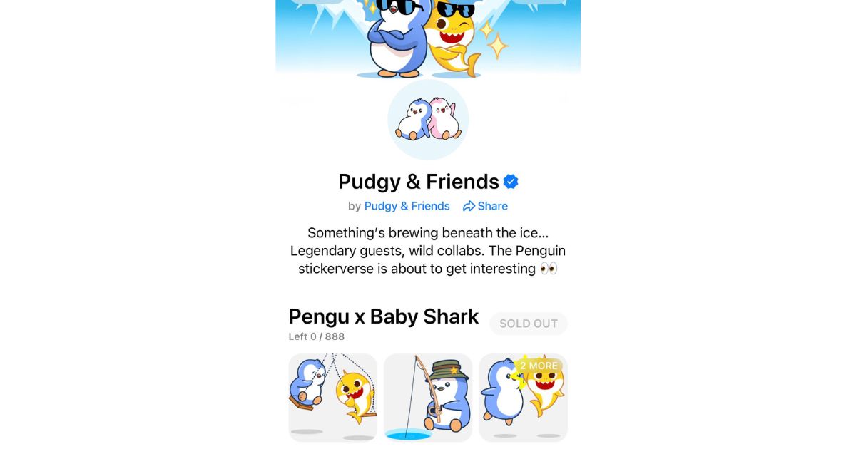 Pudgy Penguins、TON Telegramで「Baby Shark」コラボステッカー888枚を即完売