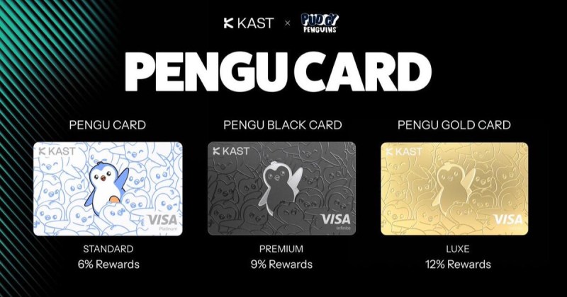 Pudgy Penguins、Pengu Card、Visa、KAST、ステーブルコイン決済、暗号資産クレジットカード、最大12%リワード、バーチャルカード、物理カード